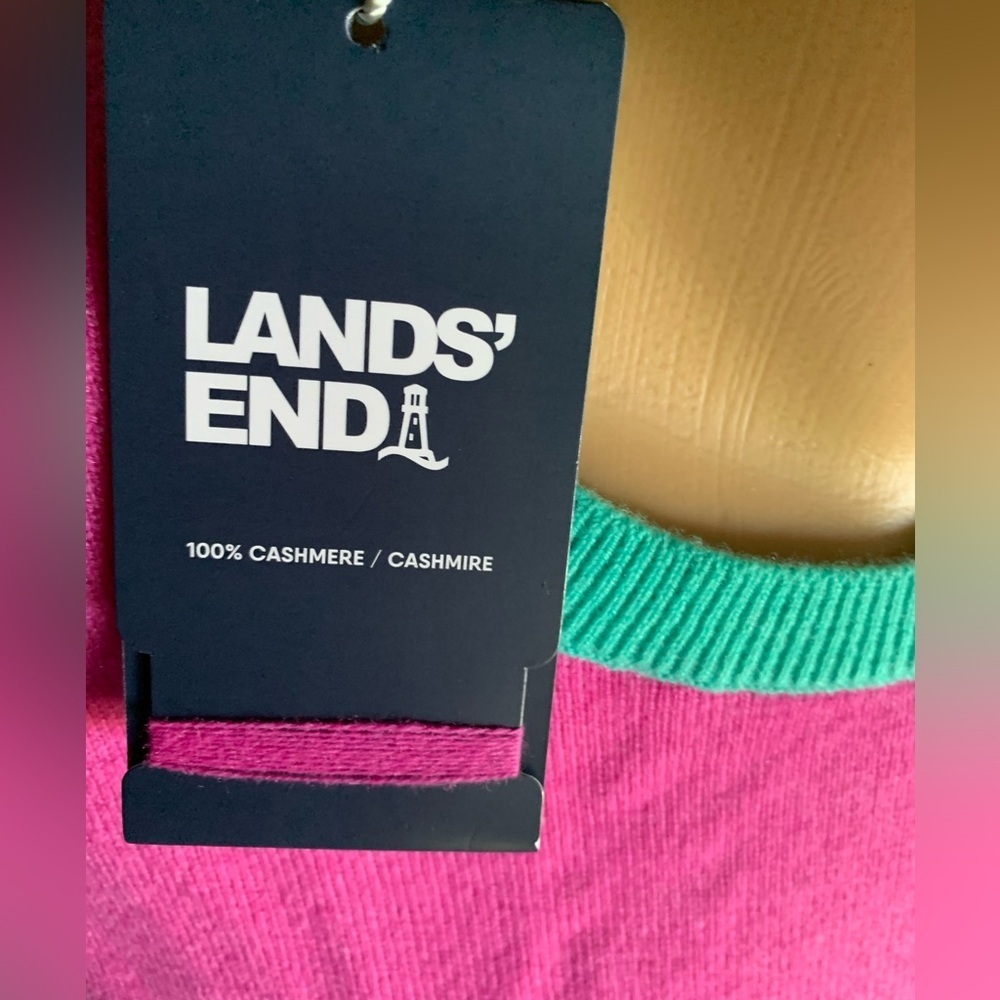 LANDSEND Women's Cashmere Crew Neck Sweater Tee, Colorblock - Picture 4 of 5